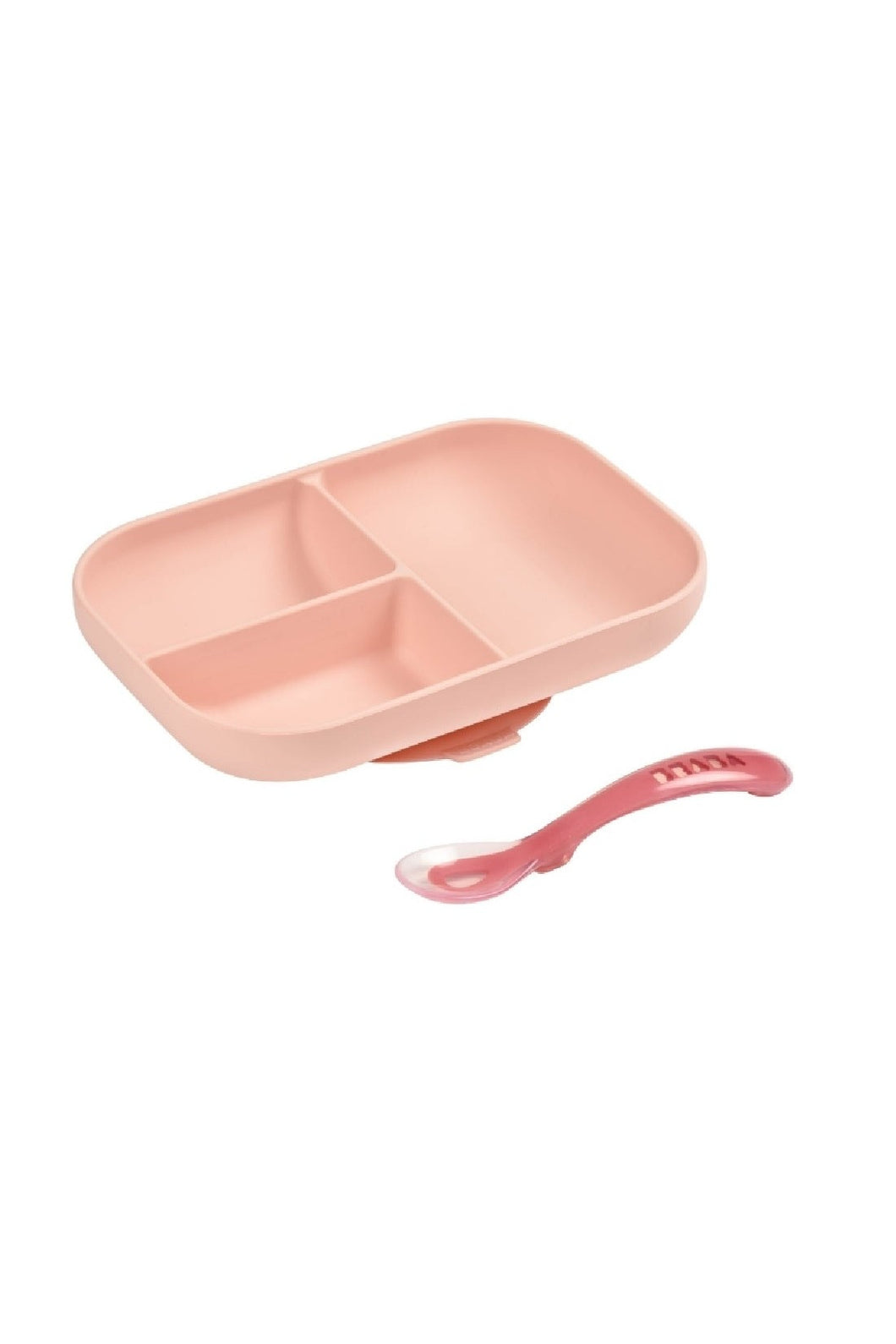 Beaba Silicone Suction Divided Plate 2Nd Age Spoon Pink 1
