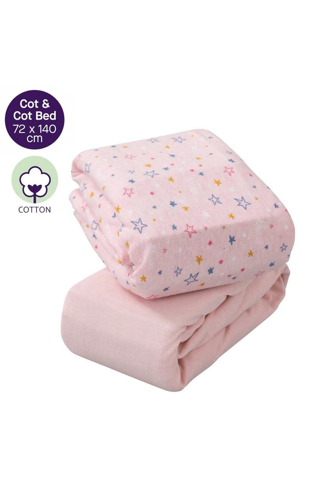 Cleavamama Jersey Cotton Fitted Sheets One Size for Cot & Cot Bed 72 x 140 x 17 cm Pink  1