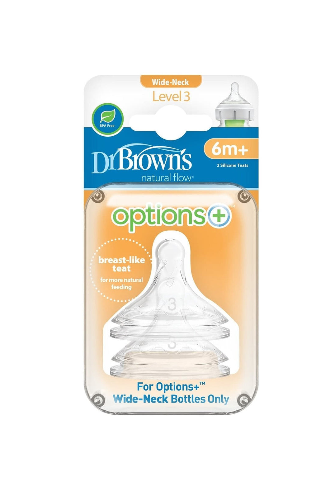Dr Browns Options Level 3 6M Teats 2 Pack