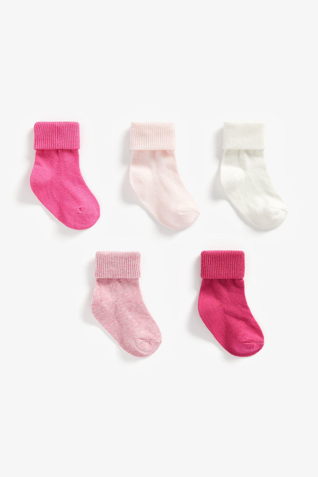 Mothercare Pink Turn-Over-Top Baby Socks - 5 Pack