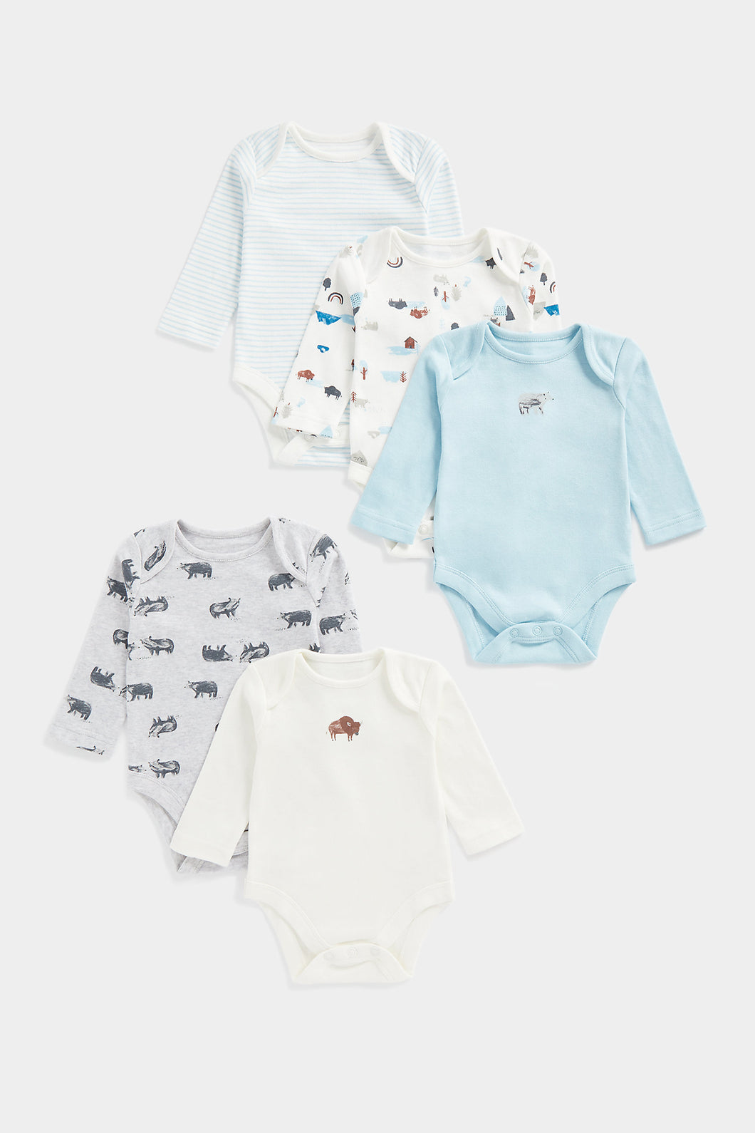 Mothercare Frosted Forest Long-Sleeved Bodysuits - 5 Pack