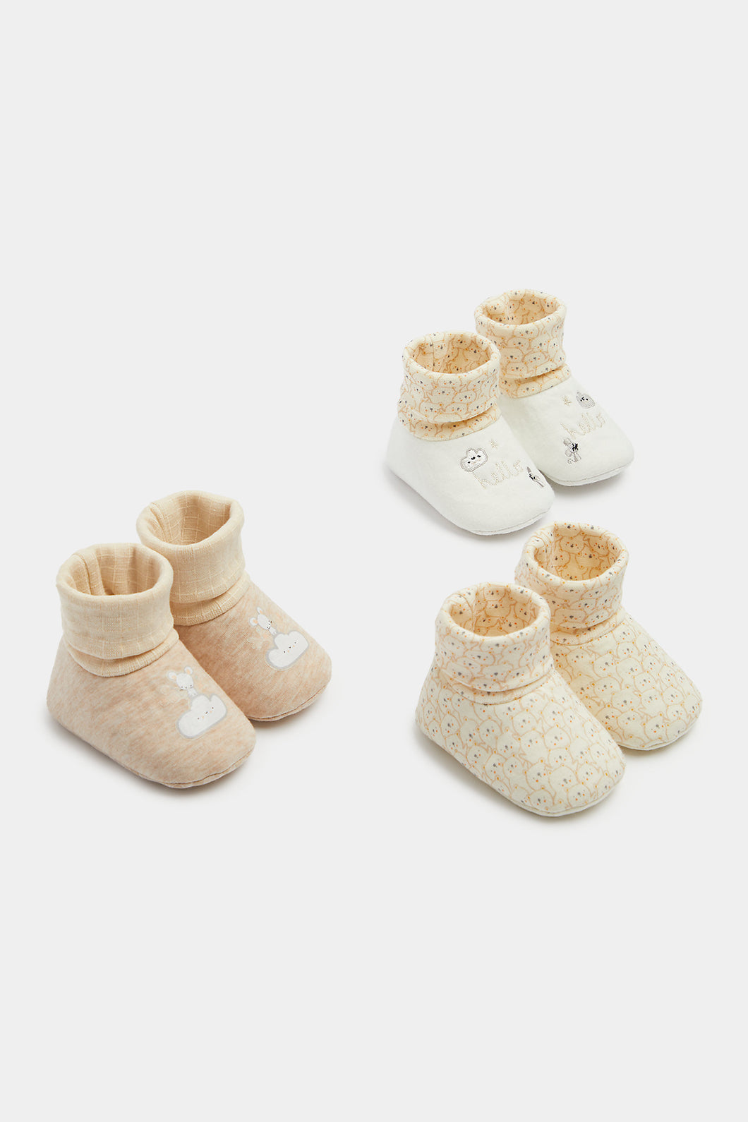 Mothercare Bear And Mouse Sock-Top Baby Booties - 3 Pack