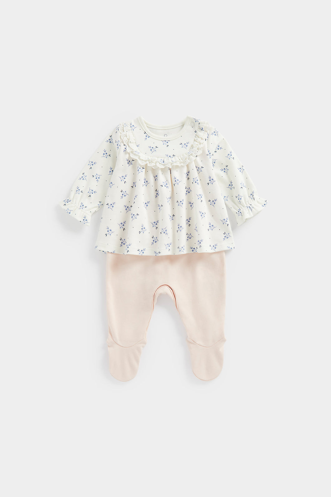 Mothercare初生嬰兒衫- 長袖包腳連身衣－小花束