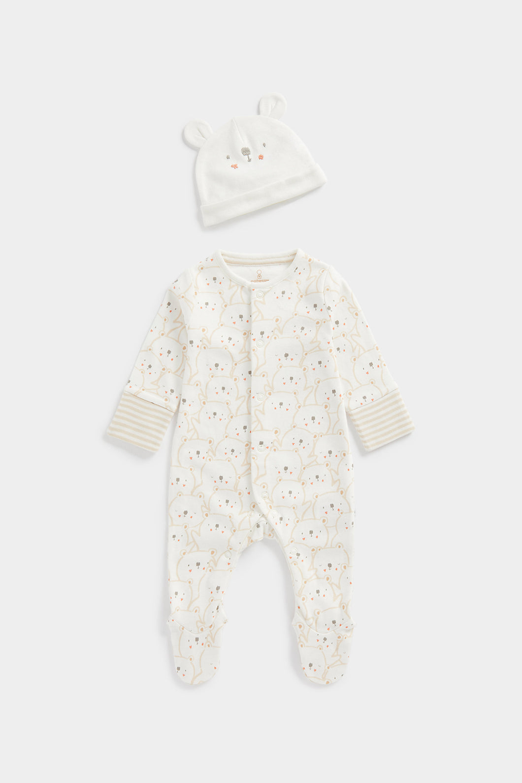 Mothercare 初生嬰兒衫 - 長袖包腳連身衣及帽子套裝－小熊
