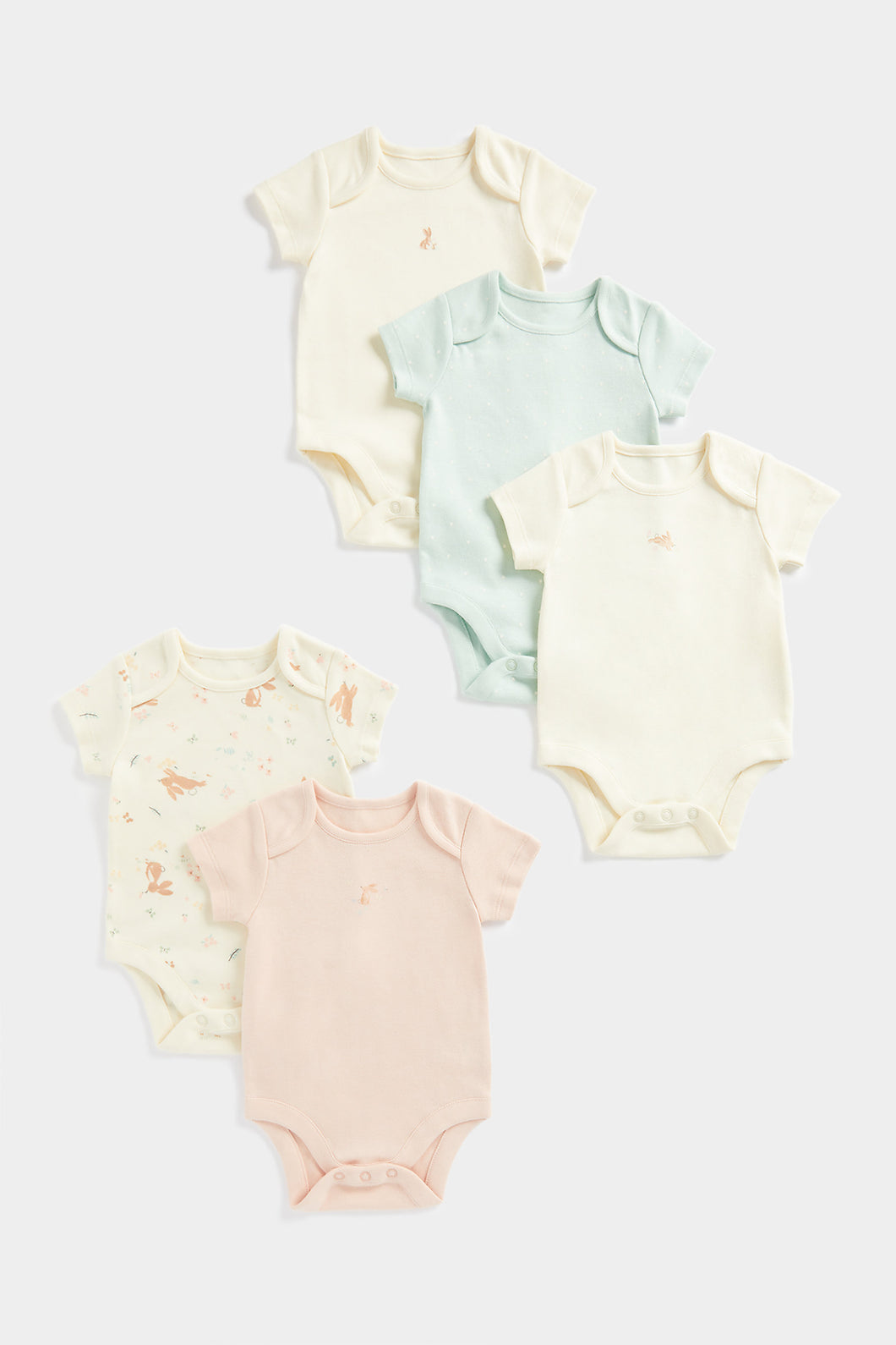 Mothercare 初生嬰兒衫－ 短袖緊身連身衣 5 件裝－兔仔