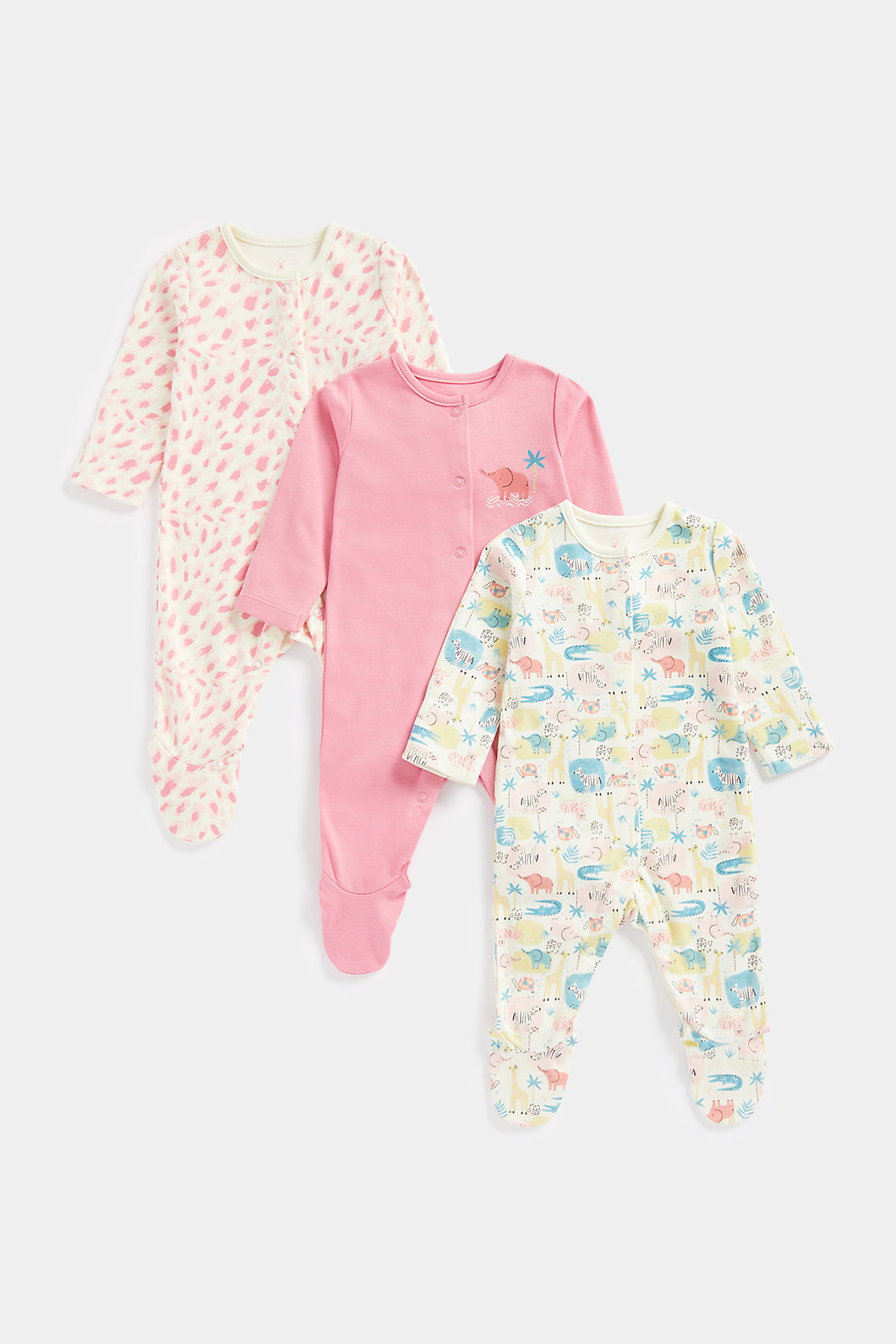Mothercare Safari系列  初生嬰兒衫－長袖包腳連身睡衣 3件裝