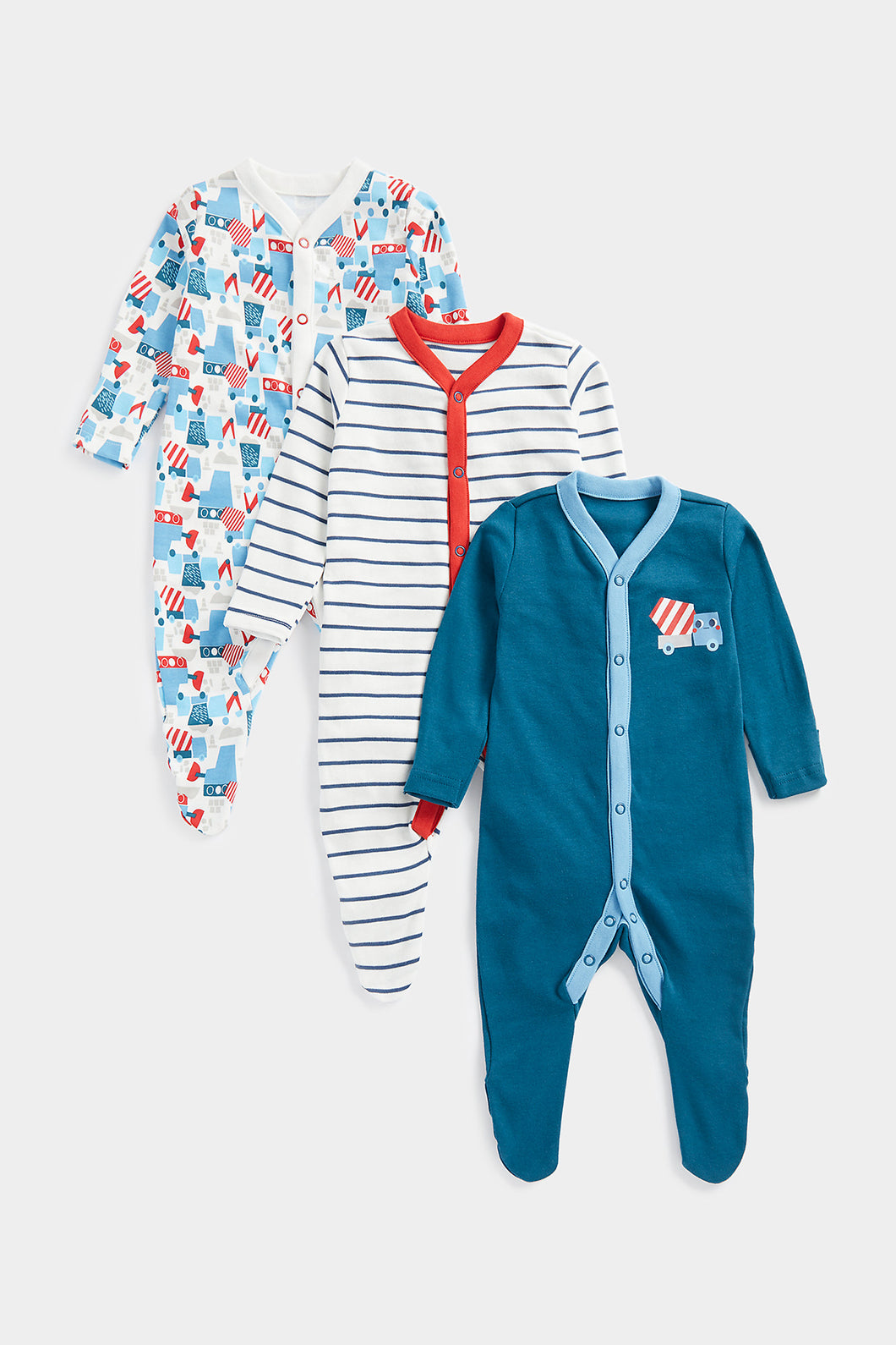 Mothercare初生嬰兒衫－ 長袖包腳連身睡衣 3件裝－Constructions