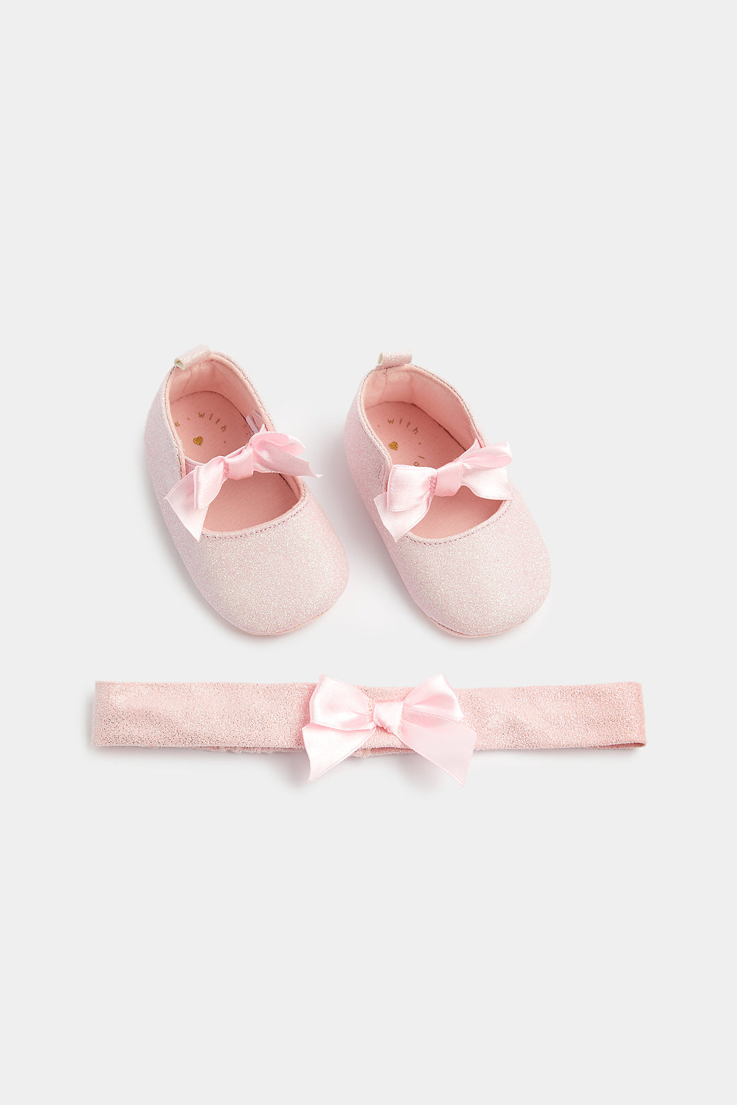 Mothercare Pink Glitter Pram Shoes And Headband Set