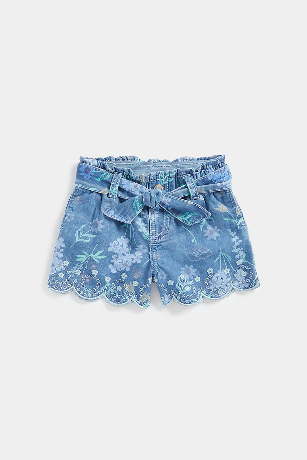 Mothercare Embroidered Paperbag-Waist Denim Shorts