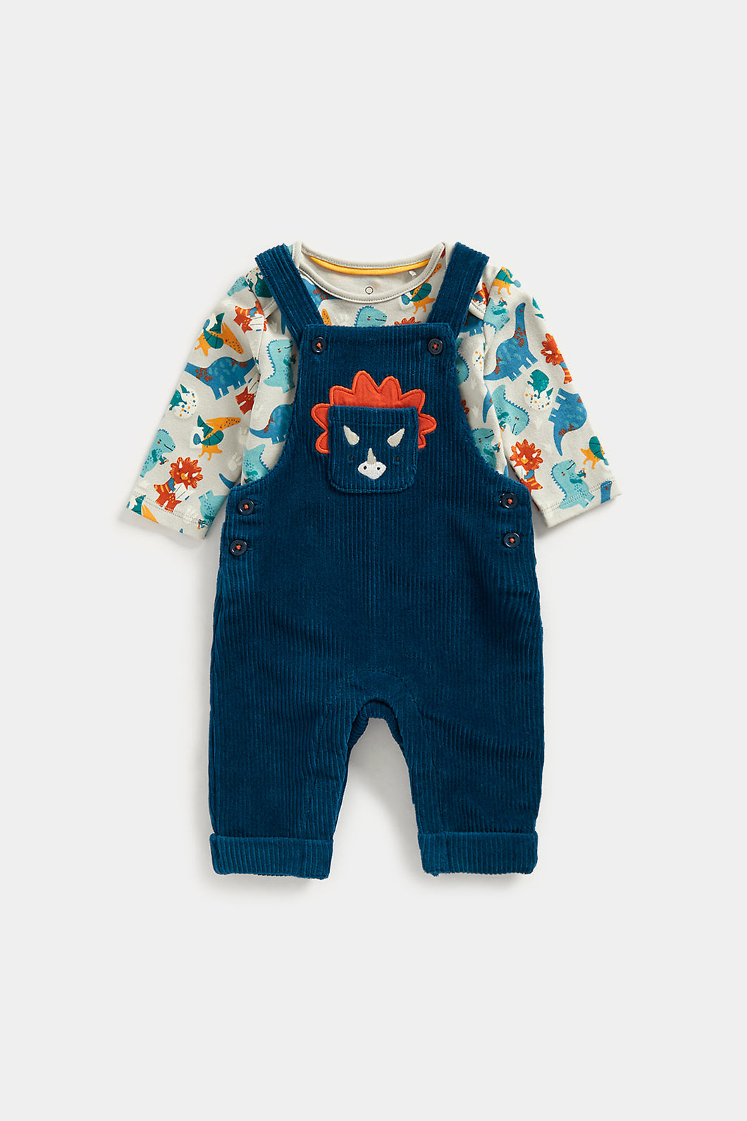 Mothercare Dino Velour Dungarees and Bodysuit Set