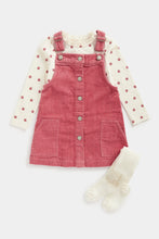 
                        
                          Load image into Gallery viewer, Mothercare Cord Pinny Dress, T-Shirt and Tights Set
                        
                      