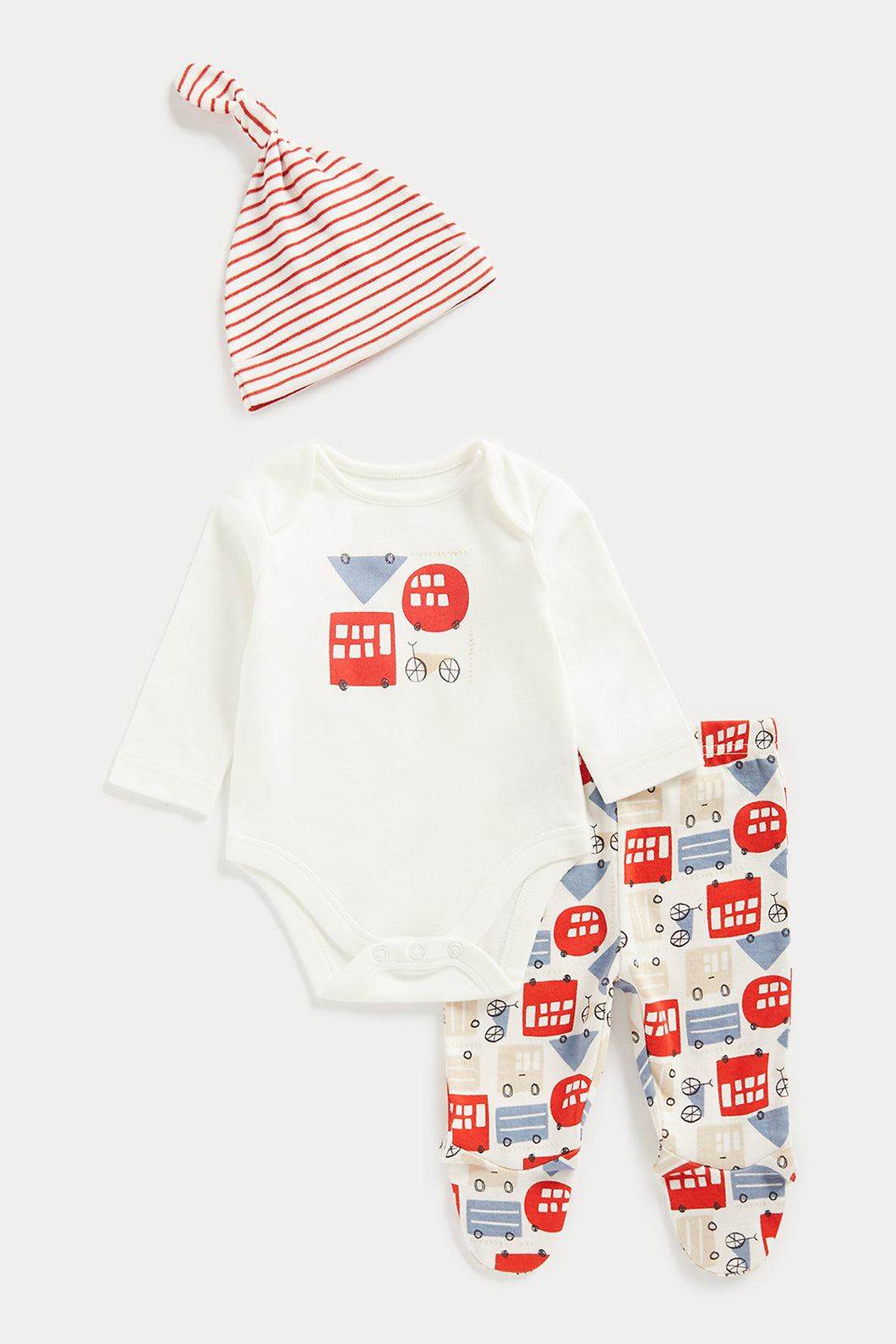 Mothercare Fun Buses 3-Piece Baby Outfit Set