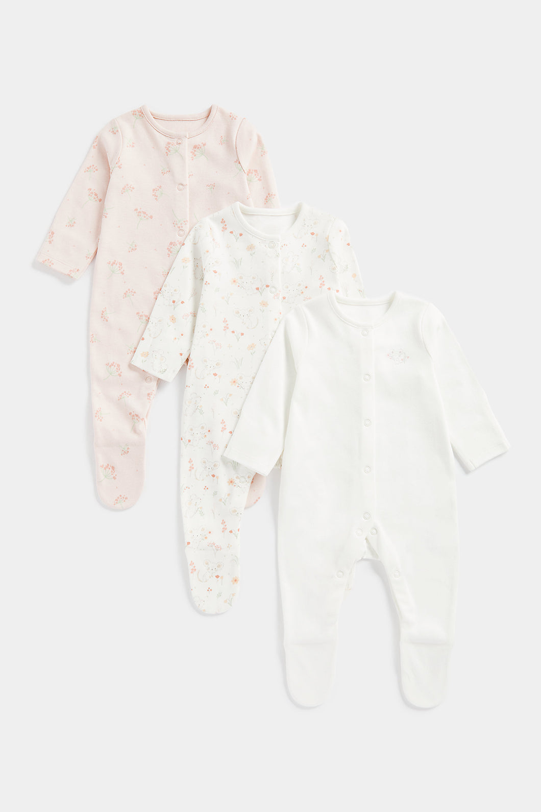 Mothercare My First Mouse Baby Sleepsuits - 3 Pack