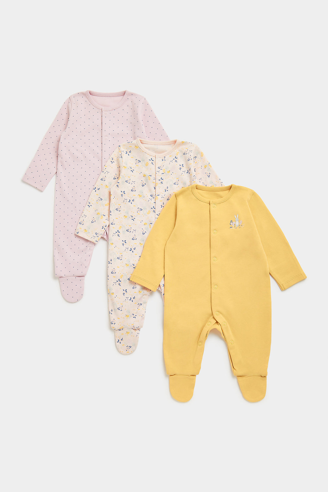 Mothercare Acorn Bunny Baby Sleepsuits - 3 Pack