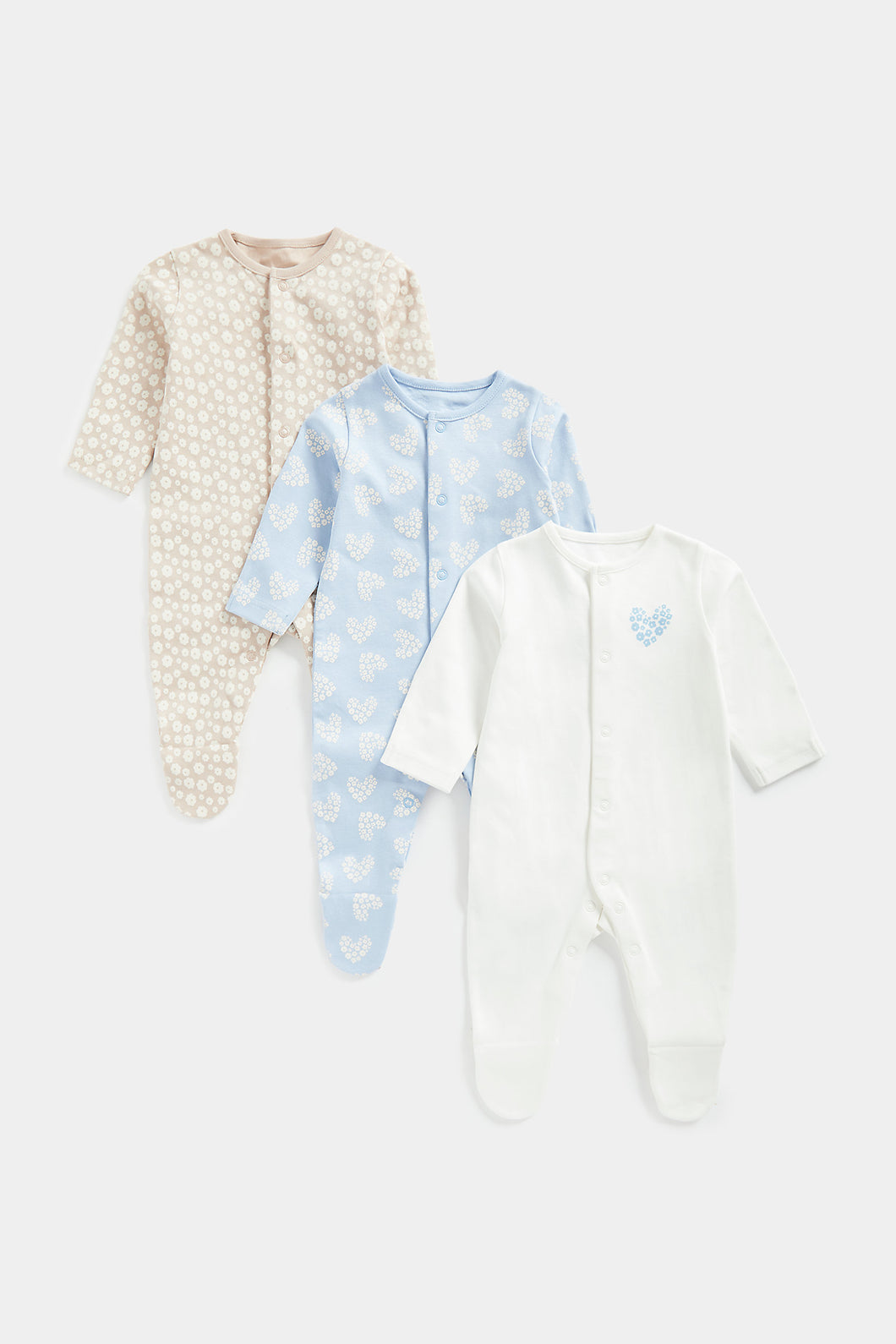 Mothercare Floral Heart Baby Sleepsuits - 3 Pack