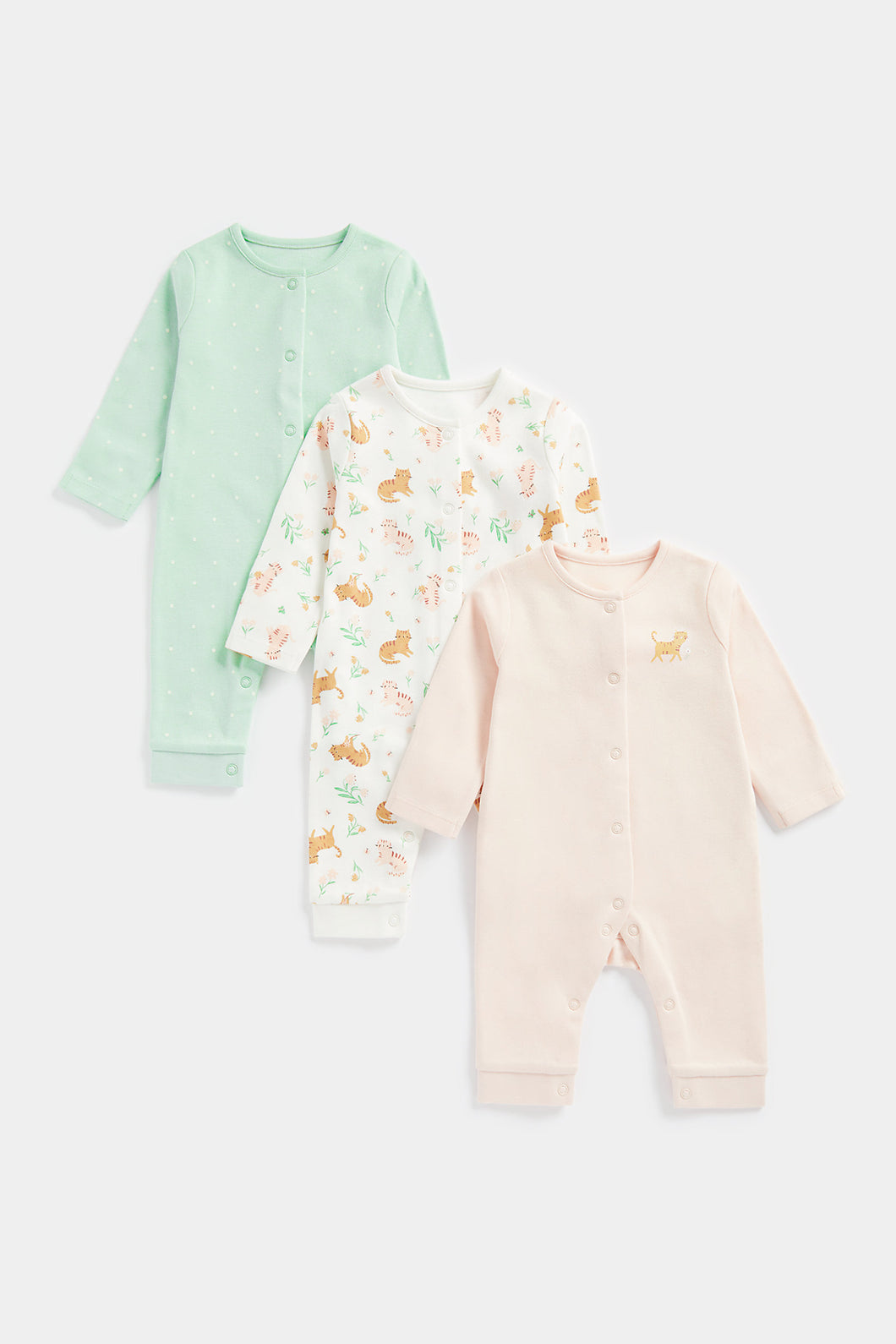 Mothercare Kitten Footless Baby Sleepsuits - 3 Pack