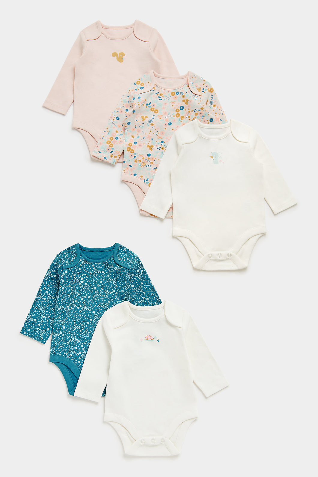 Mothercare Floral Forest Long-Sleeved Baby Bodysuits - 5 Pack
