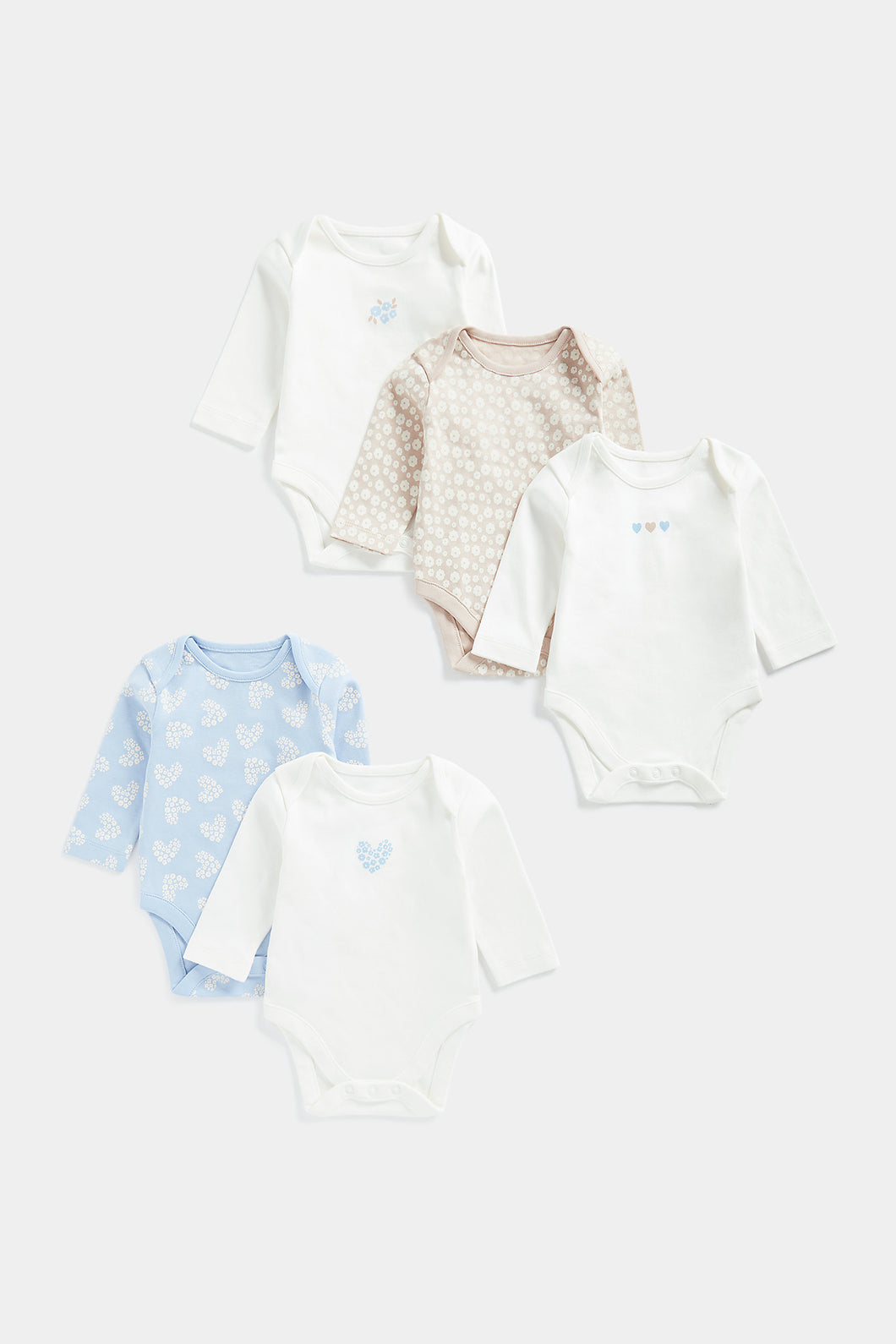 Mothercare Floral Heart Long-Sleeved Baby Bodysuits - 5 Pack