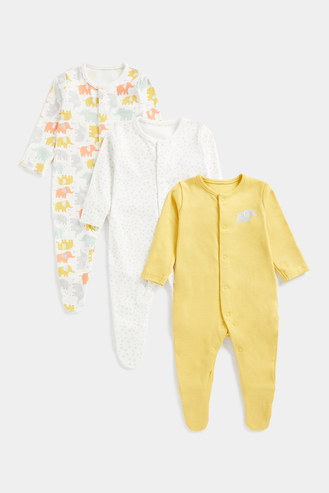 Mothercare Little Elephant Sleepsuits - 3 Pack