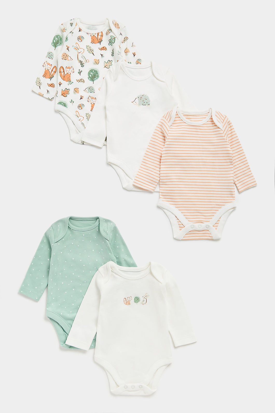 Mothercare Woodland Long-Sleeved Baby Bodysuits - 5 Pack