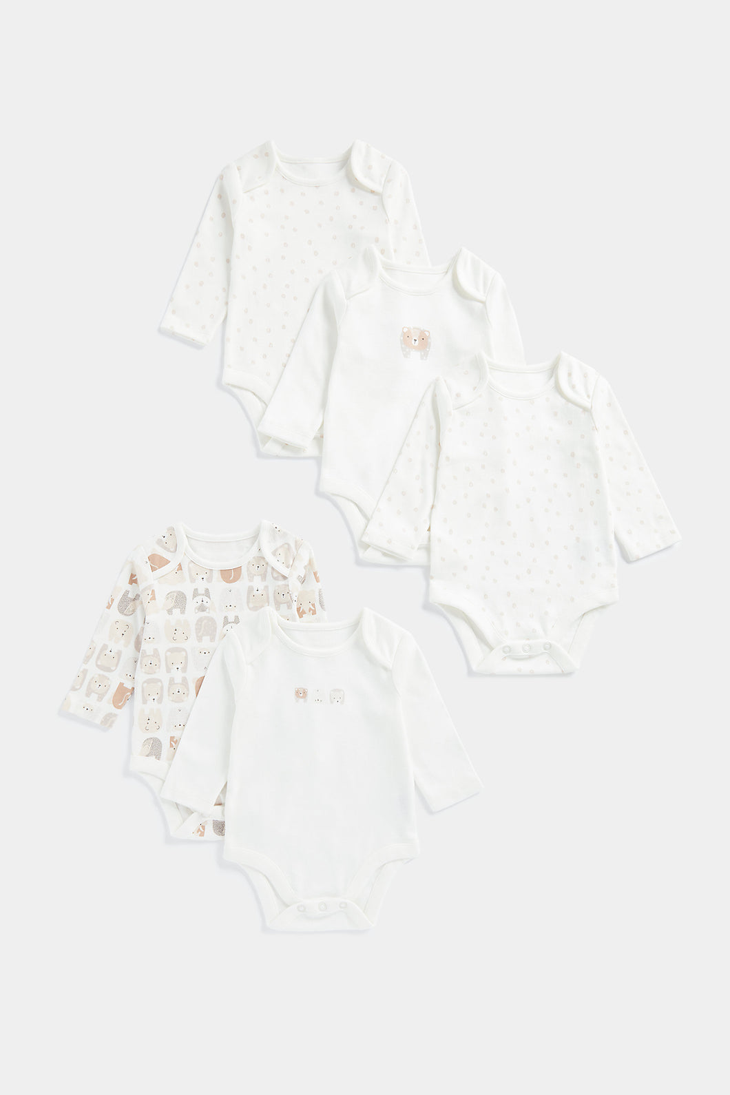Mothercare Bear and Fox Long-Sleeved Baby Bodysuits - 5 Pack