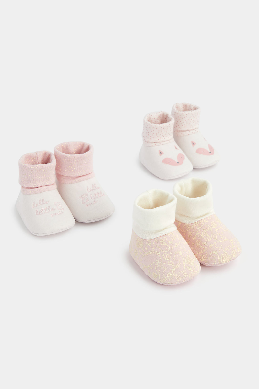 Mothercare Pink Sock-Top Baby Booties - 3 Pack