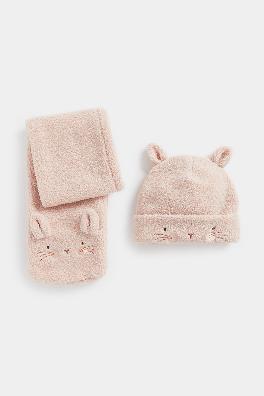 Mothercare Pink Cat Borg Hat and Scarf Set
