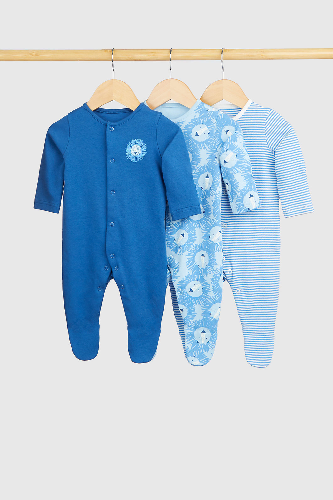 Mothercare Blue Lion Baby Sleepsuits - 3 Pack