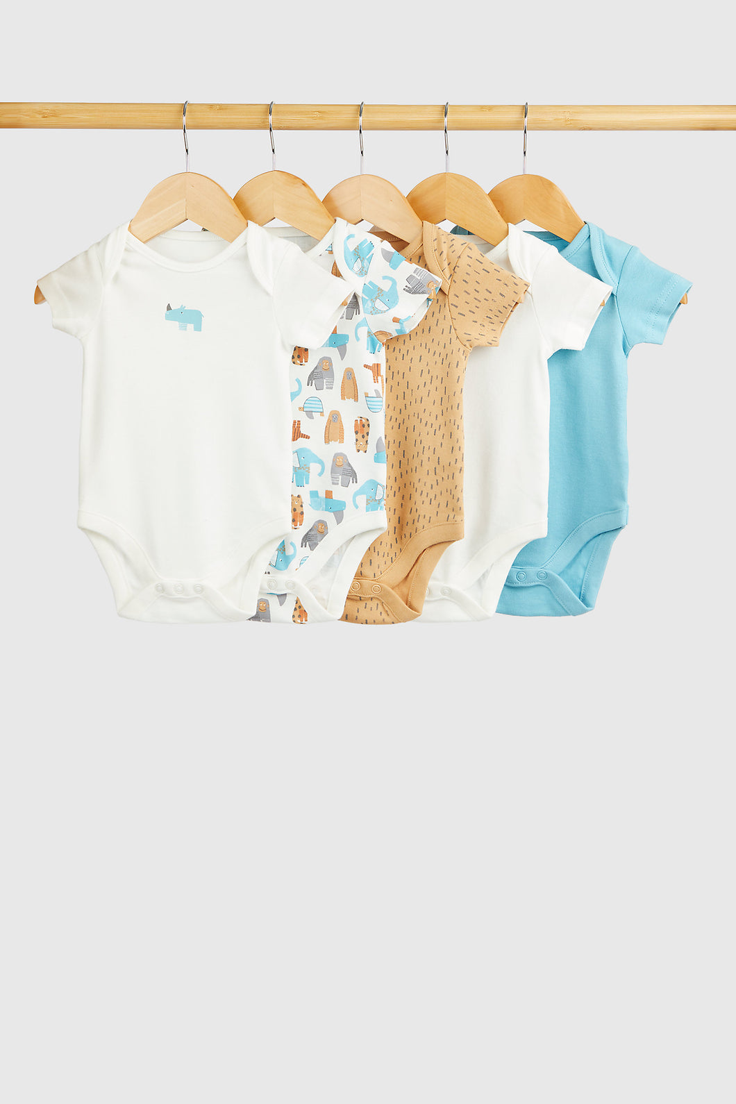 Mothercare Tiger And Elephant Short-Sleeved Baby Bodysuits - 5 Pack