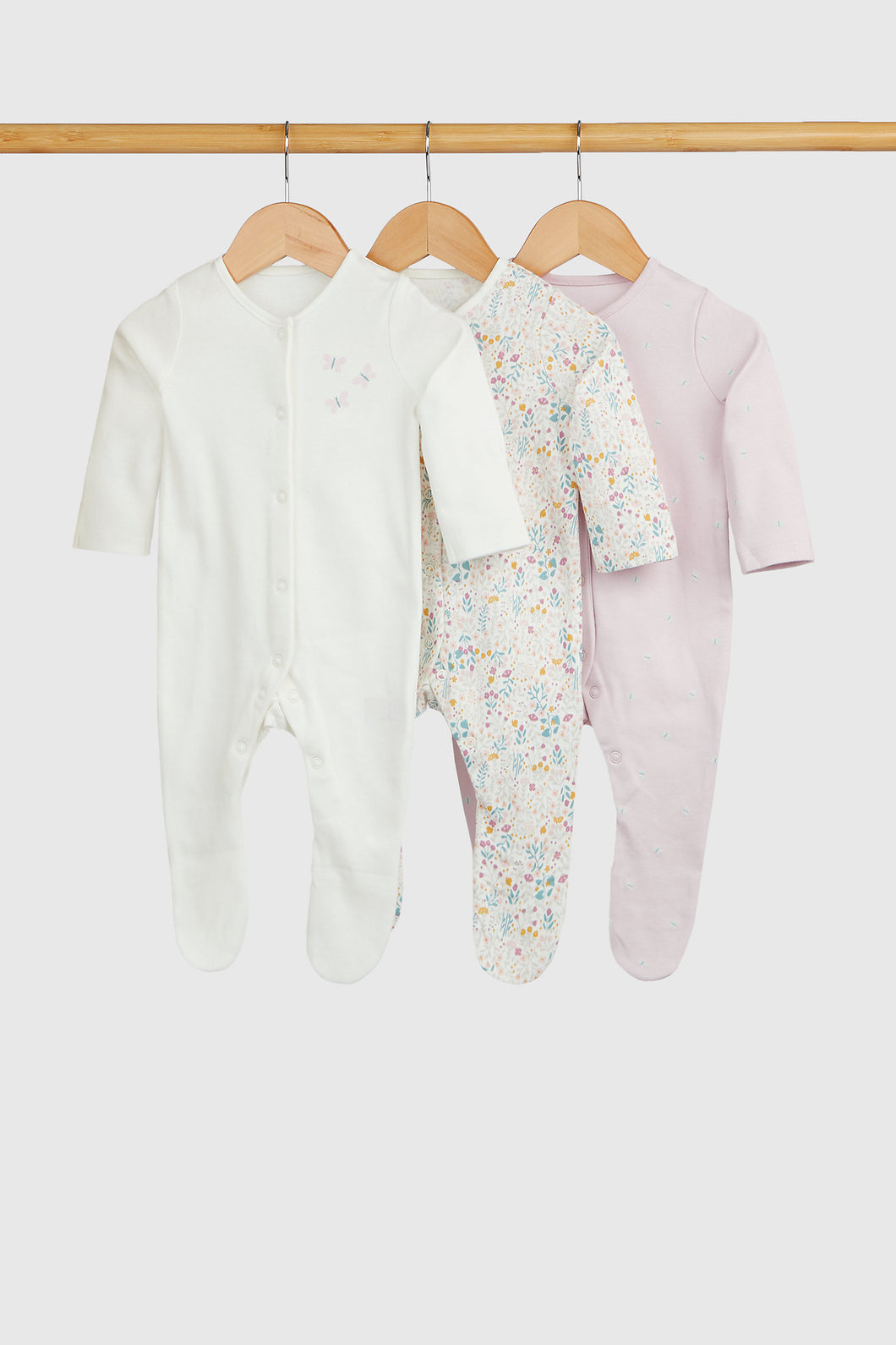 Mothercare Wild Flower Baby Sleepsuits - 3 Pack