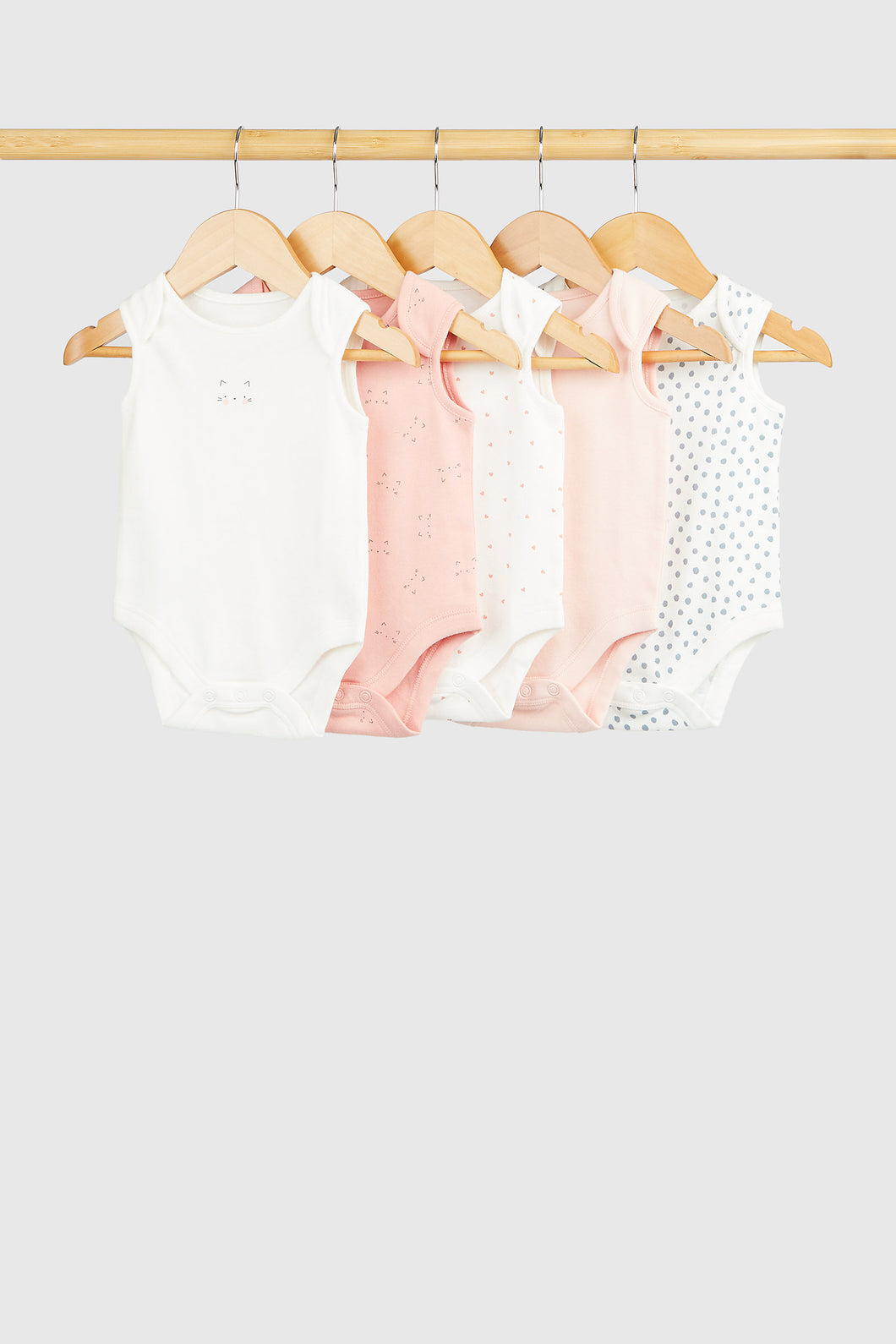 Mothercare Cat Sleeveless Baby Bodysuits - 5 Pack