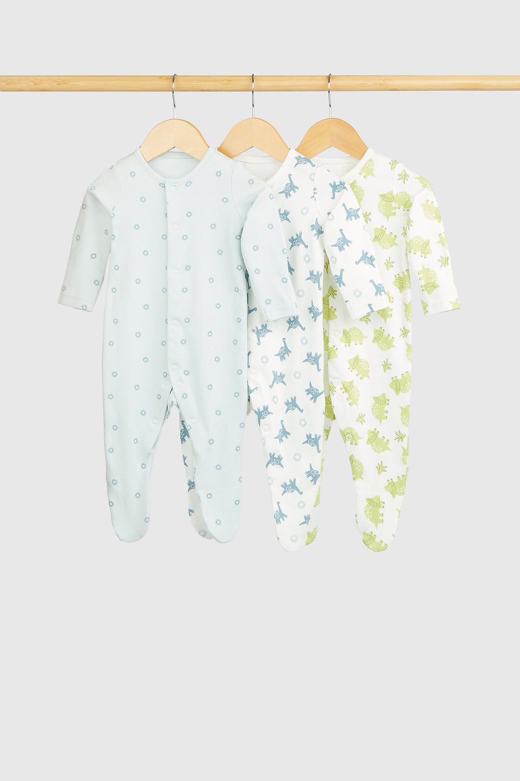Mothercare Dinosaur Baby Sleepsuits - 3 Pack