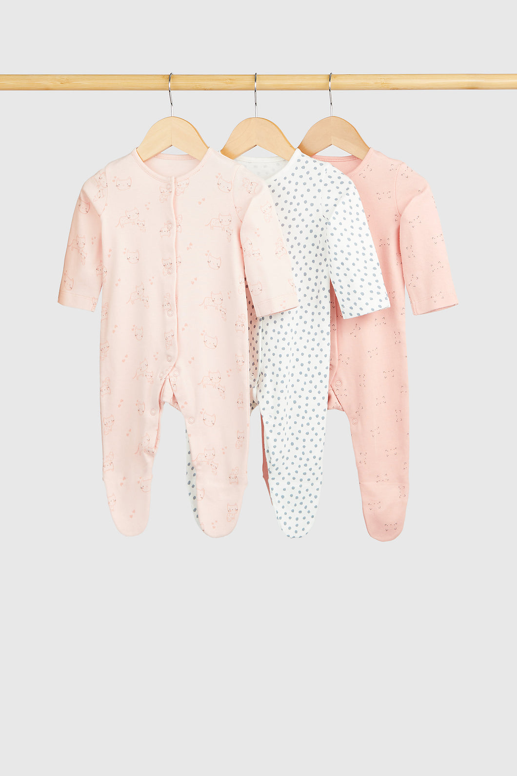 Mothercare Cats Baby Sleepsuits - 3 Pack