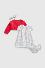 
                        
                          Load image into Gallery viewer, Mothercare Dress, Knickers, Cardigan And Headband Set
                        
                      