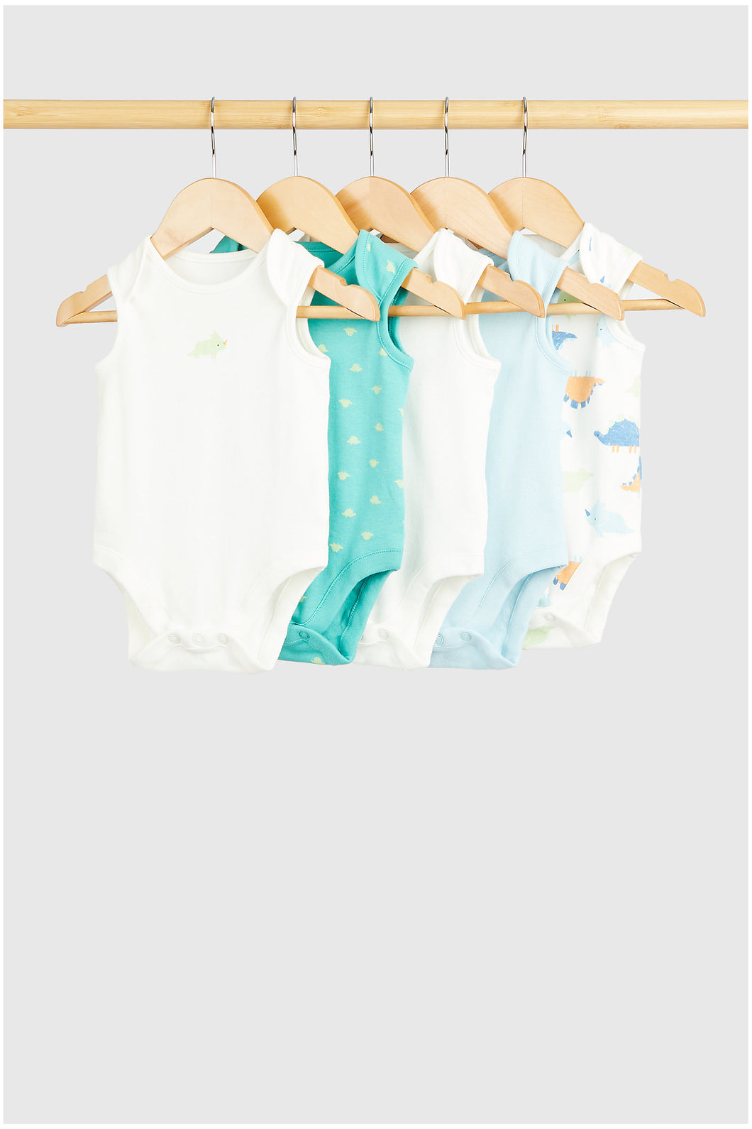 Mothercare Dinosaur Sleeveless Bodysuits - 5 Pack