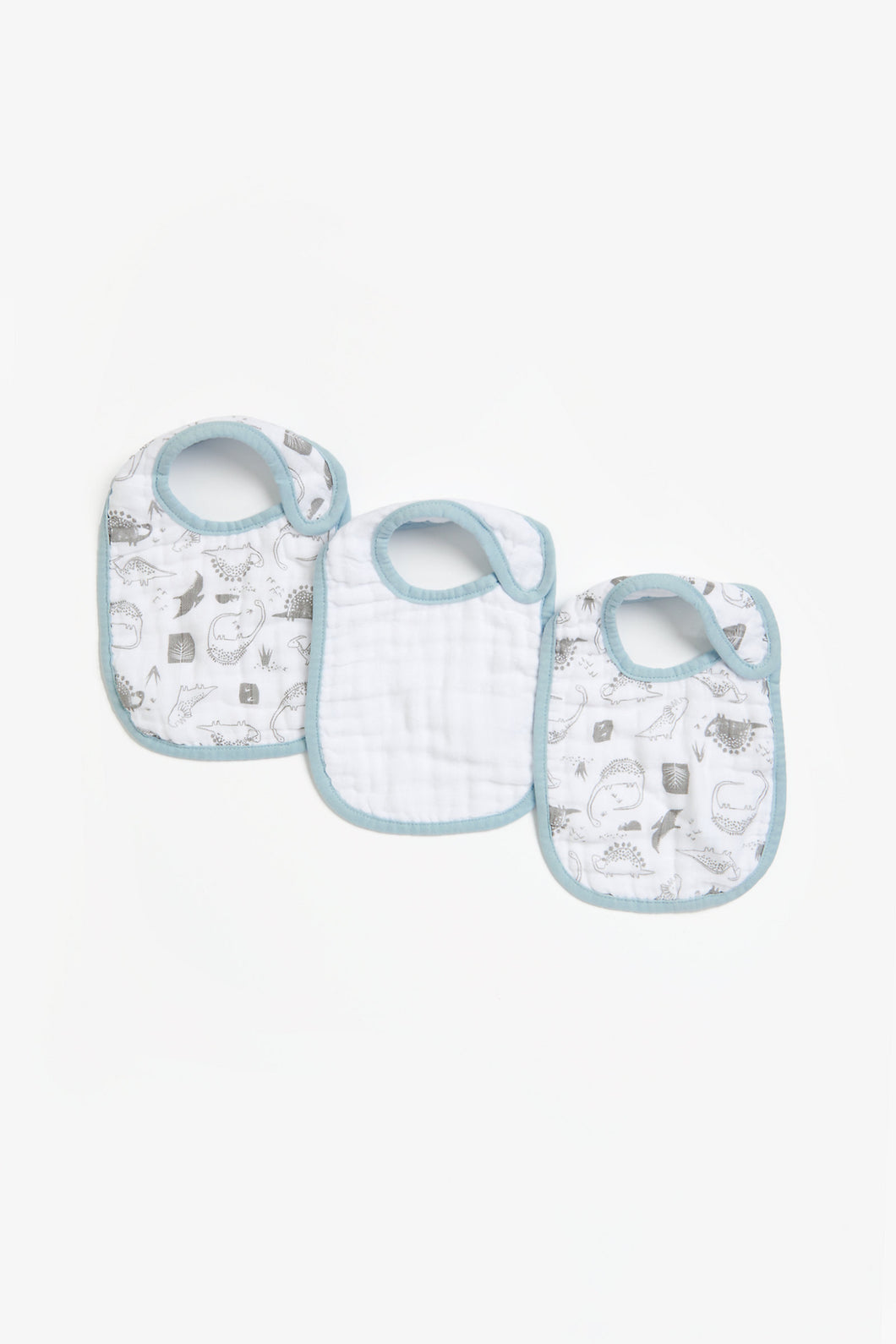 Mothercare Blue Dino Muslin Newborn Bibs - 3 Pack