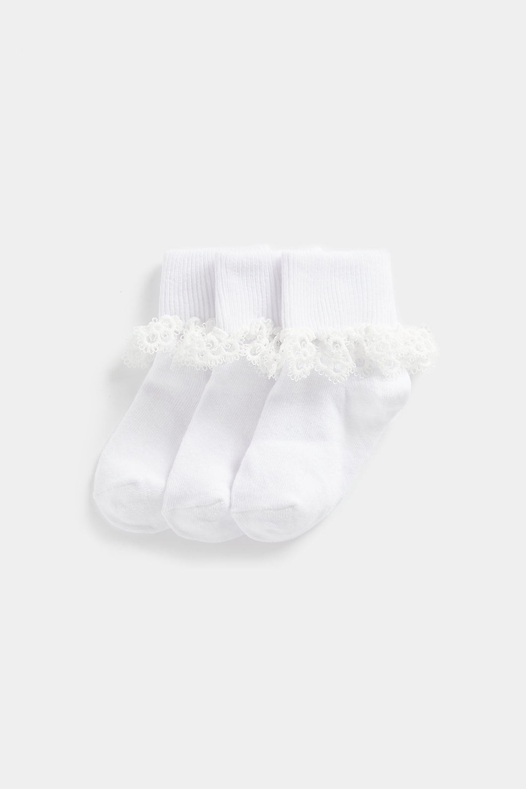 Mothercare White Lace Turn-Over-Top Socks - 3 Pack