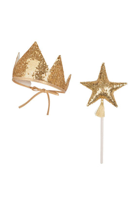 Moi Mili Gold Sequins Crown and Wand Magic Set 3