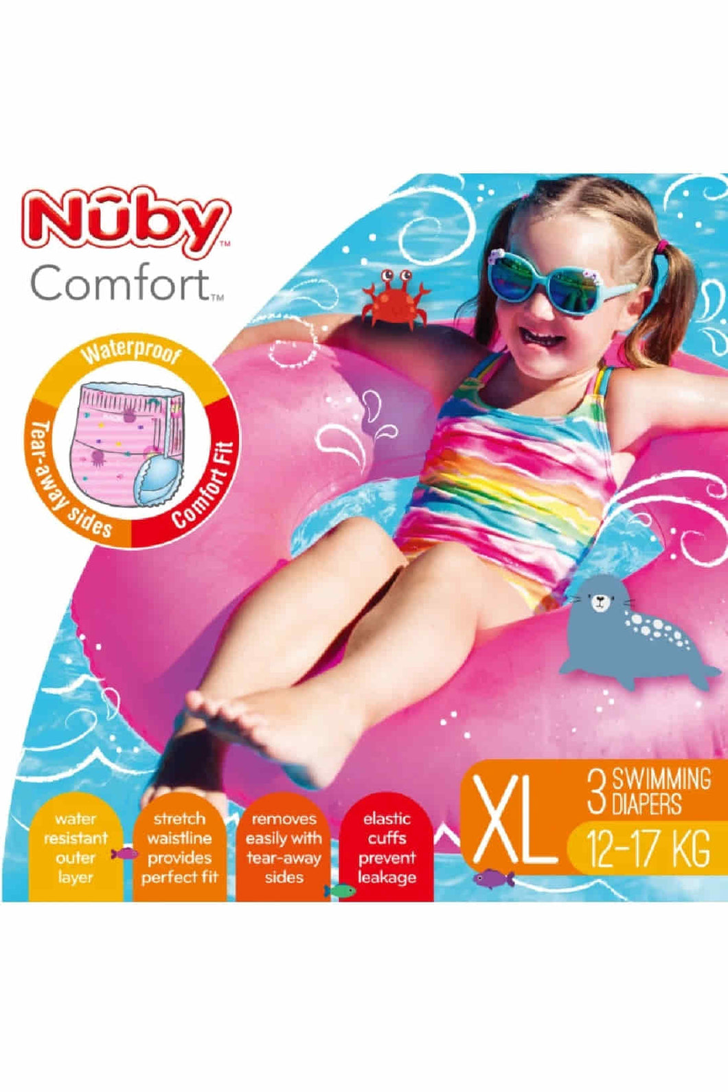 Nuby Comfort Swimming Diapers Extra Large 12 17 Kg Girl