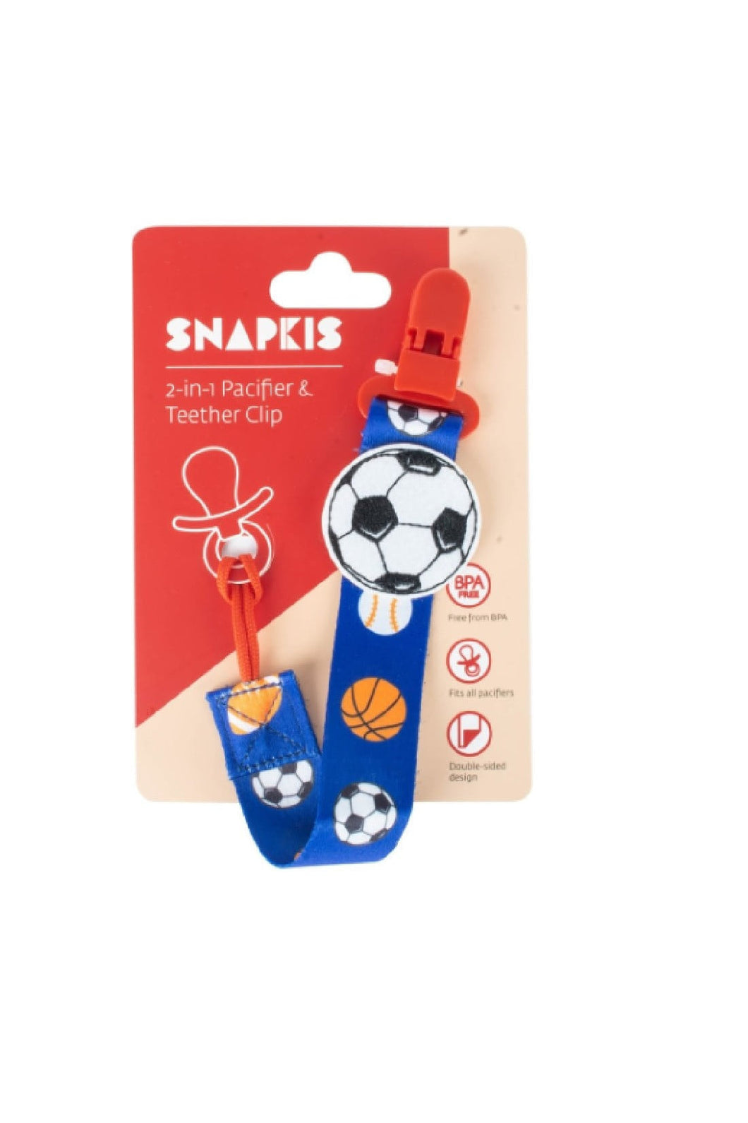 Snapkis 2 In 1 Pacifier Teether Clip Football
