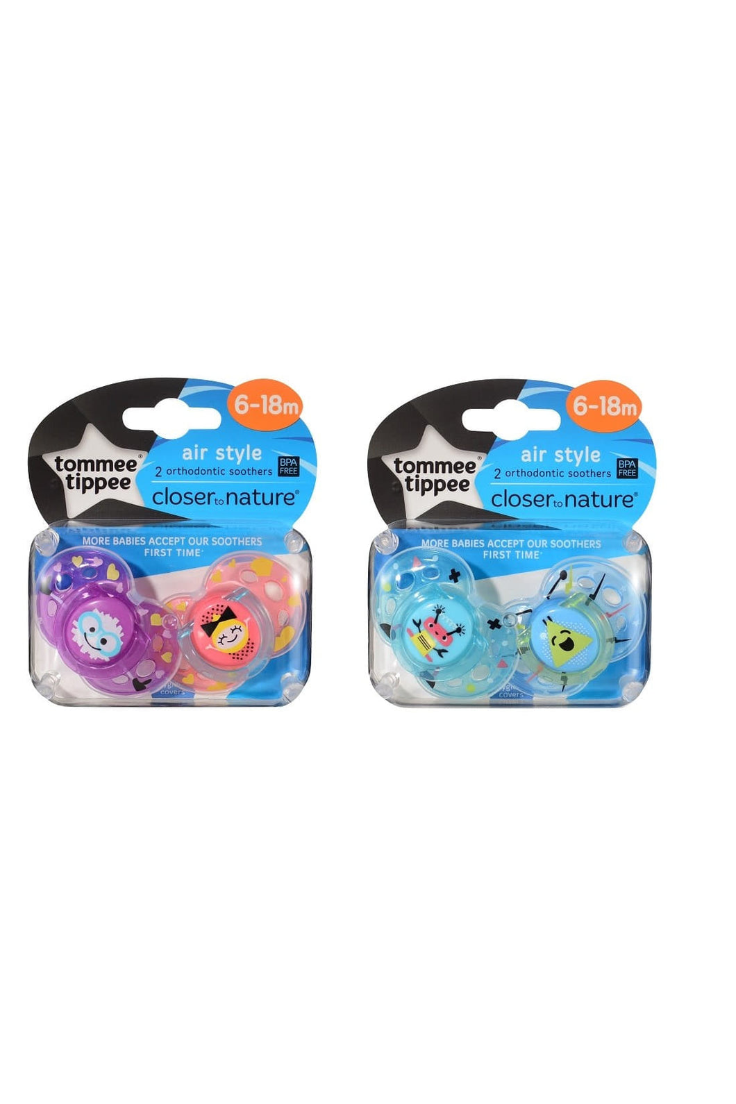 Tommee Tippee Closer To Nature Air Style Soothers 6 18M Twin Pack 1