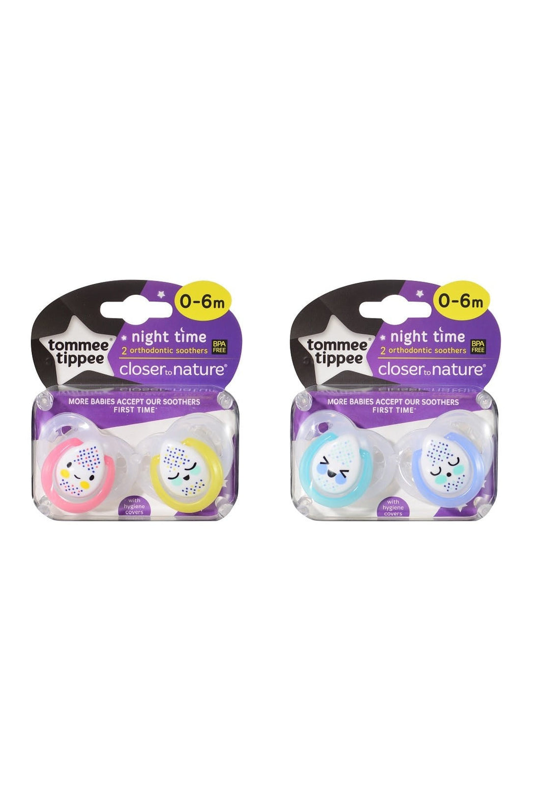 Tommee Tippee Closer To Nature Night Time Soothers 0 6M Twin Pack 1