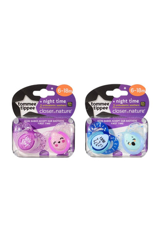 Tommee Tippee Closer To Nature Night Time Soothers 6 18M Twin Pack 1