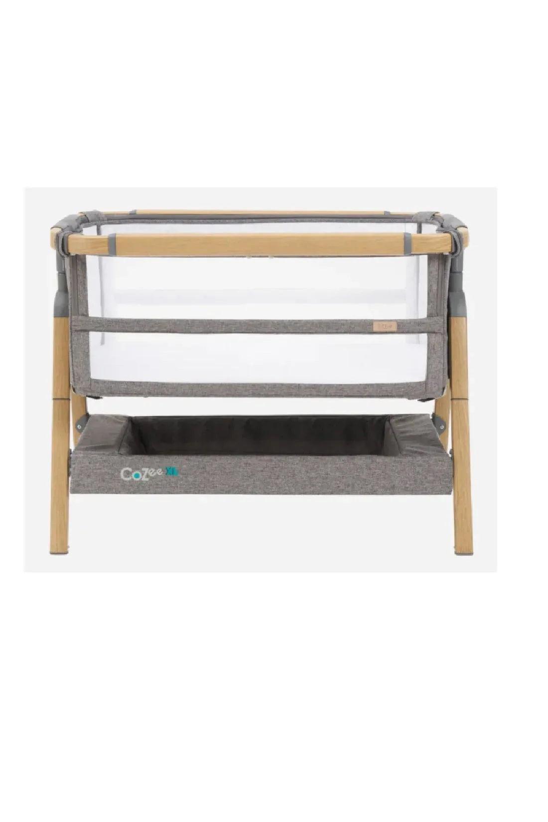Tutti bambini Cozee XL bedside Cot Color in Charcoal opened Crib & Cot front view